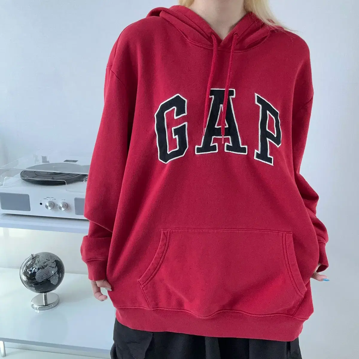 GAP 갭 기모 레드 후드 티셔츠 XL